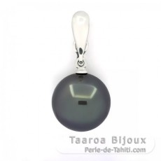 18K Weissgold Anhnger und 1 Rund TahitiPerle B 12.8 mm