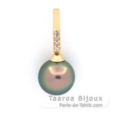 14K Gold Anhnger + 4 Diamante und 1 Rund TahitiPerle B 11.5 mm