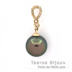 14K Gold Anhnger + 13 Diamante und 1 Rund TahitiPerle B 9.7 mm