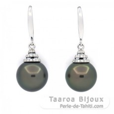 Sterling Silber Ohrringe und 1 Rund & 1 Fast Rund TahitiPerlen C 11.8 mm