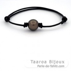 Leder Armband und 1 Rund TahitiPerle C/D 12.5 mm