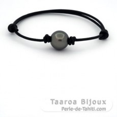 Leder Armband und 1 Rund TahitiPerle C 12.7 mm
