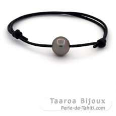 Leder Armband und 1 Rund TahitiPerle C 12.6 mm