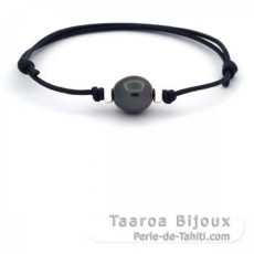 Armband aus gewachster Baumwolle und 1 Semi Barock TahitiPerle B 11.5 mm