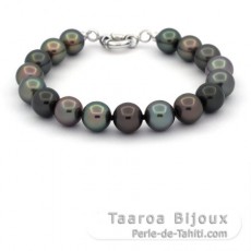 Armband mit 17 TahitiPerlen Rund C von 10.1 bis 10.5 mm und Sterling Silber