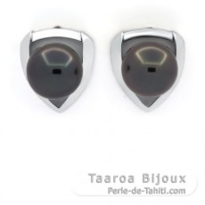 Sterling Silber Ohrringe und 2 Runde TahitiPerlen C 9.5 mm