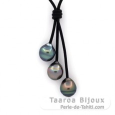Leder Halsband und 3 Circlese TahitiPerlen C von 10.8 bis 10.9 mm