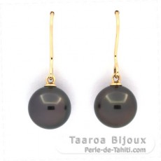 18K Gold Ohrringe und 2 Runde TahitiPerlen B/C 10.1 mm
