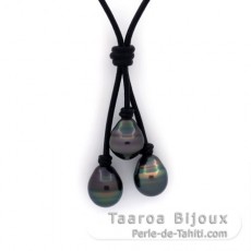 Leder Halsband und 3 Circlese TahitiPerlen C von 10.5 bis 10.8 mm