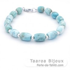 Armband aus 15 Larimar-Perlen - 8.2 bis 8.9 mm - 21.5 cm - 17.9 gr