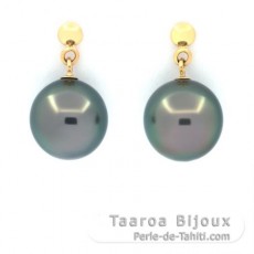 18k Gold Ohrringe und 2 Fast Halbrunde TahitiPerlen 1 A & 1 B 9.1 mm