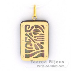 18K Gold Anhnger und TahitiPerlmutt - Dimensionen = 24 X 16 mm - Piroguier