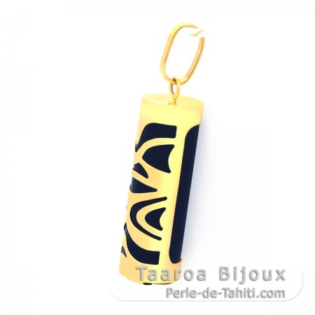 18k Goldanhänger und Schwarzer Achat - 21 mm - Glück