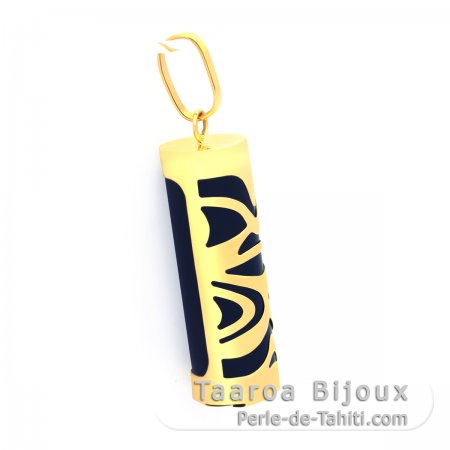 18k Goldanhänger und Schwarzer Achat - 21 mm - Glück