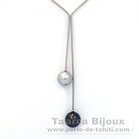 Silber Halsband und 2 Runde TahitiPerlen C 11.6 und 12.2 mm