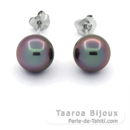18k Weissgold Ohrringe und 2 Runde TahitiPerlen 1 B & 1 C 8 mm