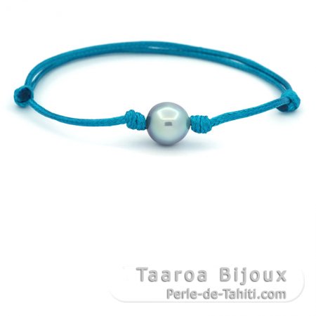 Armband aus gewachster Baumwolle und 1 Semi Barock TahitiPerle C 10 mm