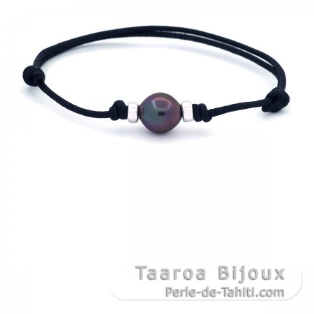 Armband aus gewachster Baumwolle und 1 Semi Barock TahitiPerle B+ 9.7 mm