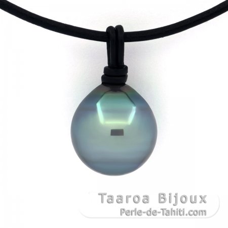 Leder Halsband und 1 Semi Barock TahitiPerle C/D 14.2 mm
