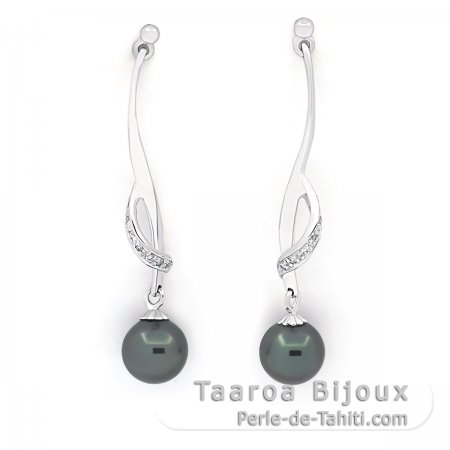 Sterling Silber Ohrringe und 2 Runde TahitiPerlen C 7.6 mm