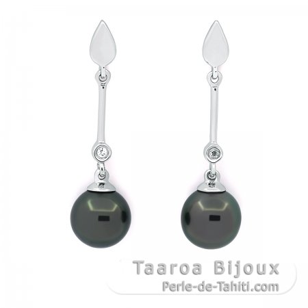 Sterling Silber Ohrringe und 1 Runde & 1 Fast Runde TahitiPerlen C 7.9 mm