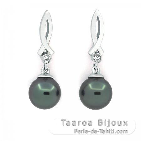 Sterling Silber Ohrringe und 2 Runde TahitiPerlen C 7.7 mm
