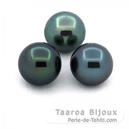 Lot von 3 Runde TahitiPerlen D von 9.5 mm