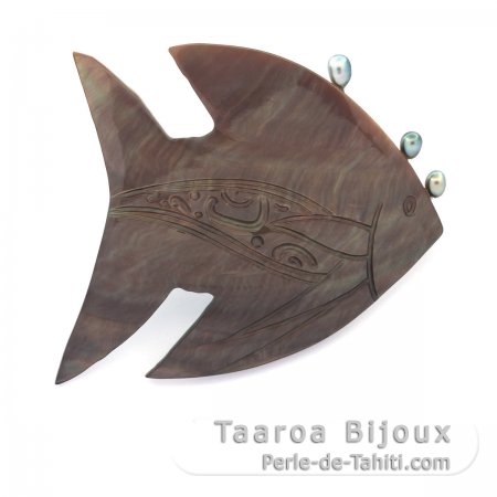 Brosche aus Tahiti-Perlmutt und 3 Keishi