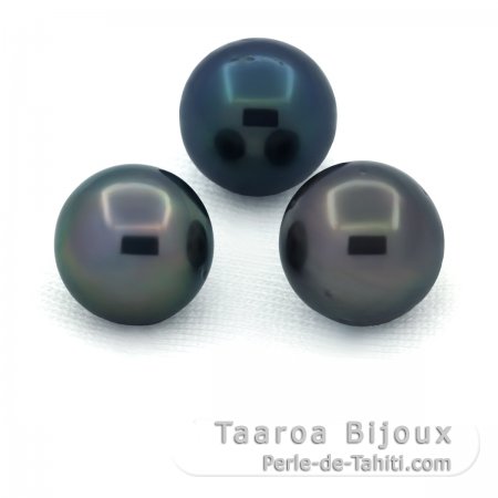 Lot von 3 Runde TahitiPerlen D von 10 bis 10.3 mm