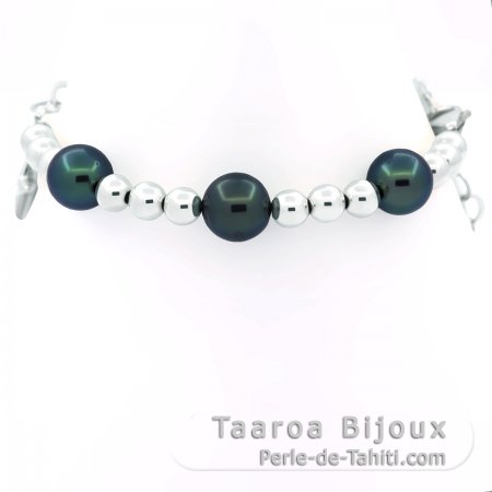Armband aus Silber und 3 runden Tahiti Perlen C/D 8.7 mm