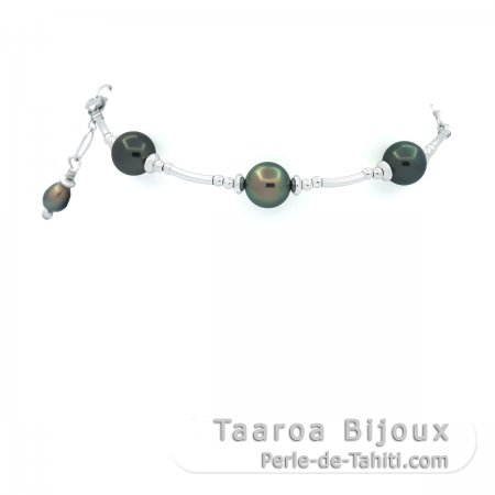 Armband aus Silber und 3 runden Tahiti Perlen C/D von 7.6 bis 7.8 mm