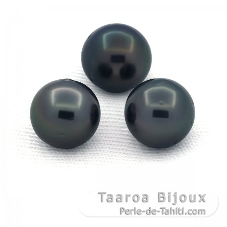 Lot von 3 Fast Runde TahitiPerlen D von 9.5 bis 9.9 mm