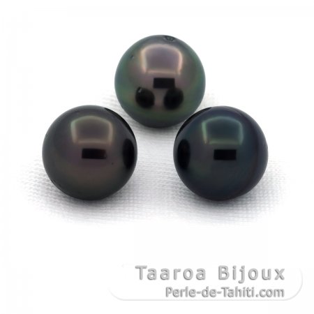 Lot von 3 Fast Runde TahitiPerlen D von 9.5 bis 9.6 mm