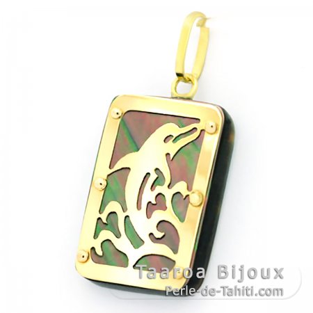 18K Gold Anhänger und TahitiPerlmutt - Dimensionen = 18 X 12 mm - Delfin
