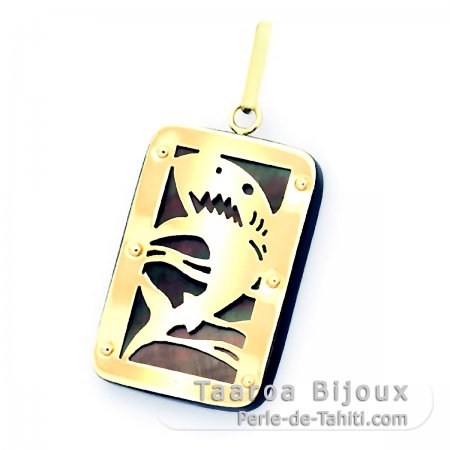18K Gold Anhänger und TahitiPerlmutt - Dimensionen = 24 X 16 mm - Haifisch