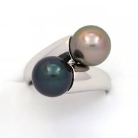 Silber mit einer Schicht Rhodium bedeckt Ring und 2 Runde TahitiPerlen C 9 und 9.1 mm
