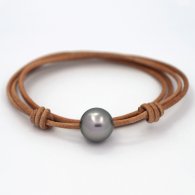Leder Halsband und 1 Runde TahitiPerle C 13.2 mm