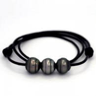Leder Halsband und 3 Circlese TahitiPerlen C von 13 bis 13.2 mm