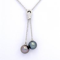 Silber Halsband und 2 Runde TahitiPerlen C 11 und 11.2 mm