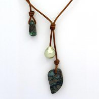 Leder Halsband, 1 BarockPerle von Australien und 2 Opale