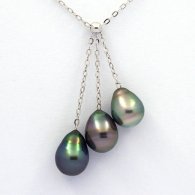Silber Halsband und 3 Circlese TahitiPerlen B von 8.5 bis 8.7 mm