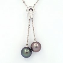 Silber Halsband und 2 Runde TahitiPerlen C 11.6 und 11.7 mm