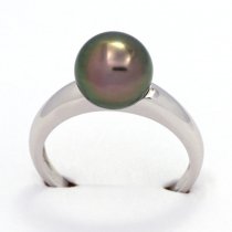 Rhodiniertem 925er Sterling Silber Ring und 1 Runde TahitiPerle C 9.1 mm