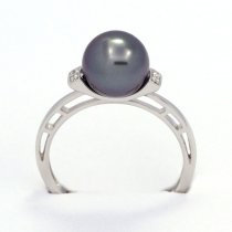 Rhodiniertem 925er Sterling Silber Ring und 1 Runde TahitiPerle C 8.6 mm