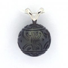 Sterling Silber Anhnger und 1 Gravierte TahitiPerle 11.8 mm