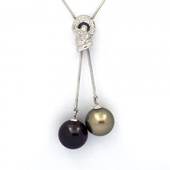 Sterling Silber Halsband und 2 Runde TahitiPerlen C+ 11 und 11.3 mm