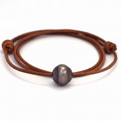 Leder Halsband und 1 Circles TahitiPerle C 13.2 mm