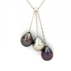 Sterling Silber Halsband und 3 Circlese TahitiPerlen B  8.8 bis 8.9 mm