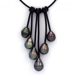 Leder Halsband und 6 Circlese TahitiPerlen B  9 bis 9.5 mm