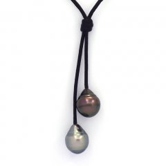 Leder Halsband und 2 Circlese TahitiPerlen C 10.5 und 10.7 mm
